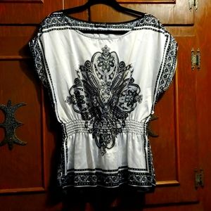 NWOT WetSeal silky black & white dolman top sz XL